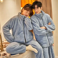 autumn winter warm flannel zipper couple pajamas set women sleepwear family pijama lover homewear cloth women casual men pyjamas