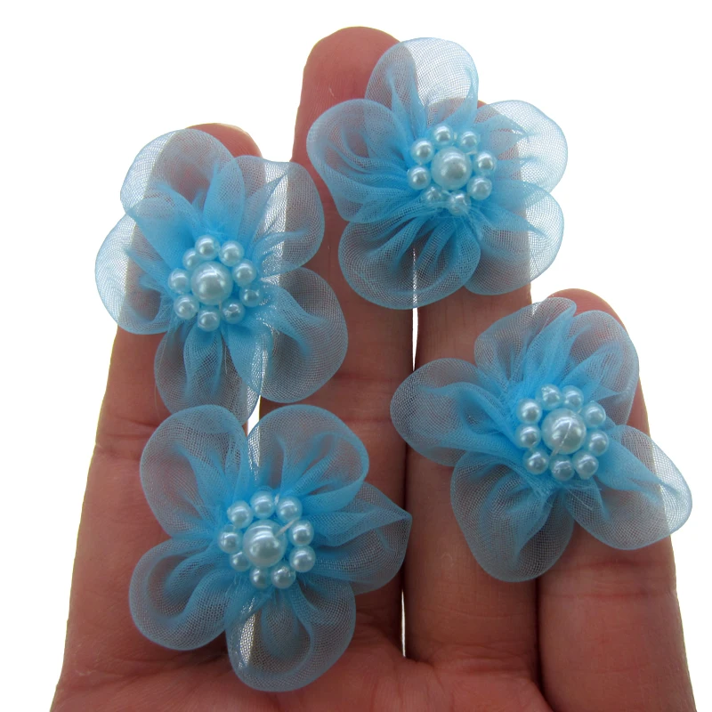 20 шт. пластиковые шарики ручной работы из органзы синего шелка цветы для