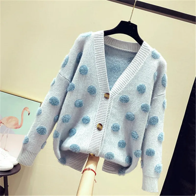 

casual Knitted Cardigan ladies Sweater Coat Women's Spring Autumn Clothing 2020 new polka dot Sweaters Jackets m673