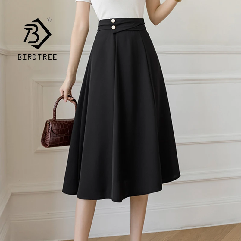 

Летняя Женская Офисная однотонная трапециевидная миди-юбка во французском стиле с высокой талией, универсальные элегантные винтажные своб...