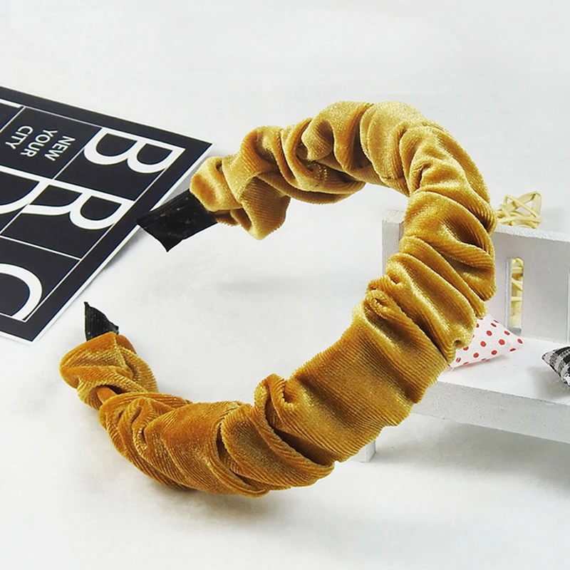 

2pcs fashion trend pure color gold velvet folds wave fabric hair bands ladies simple handmade female hair accessories