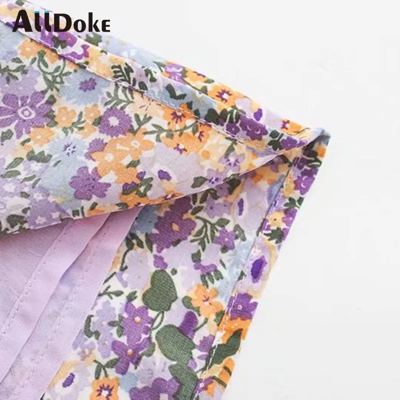 

ALLDOKE boho floral print short dress women summer square collar puff sleeve high waist vintage ladies A line dresses vestidos