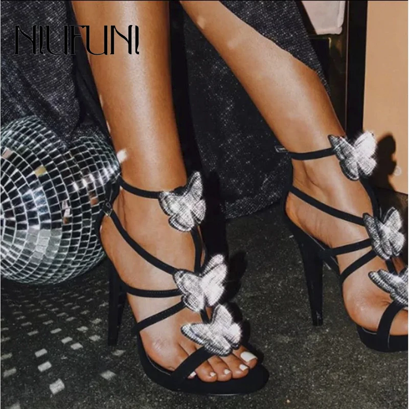 Женские босоножки с бабочкой на молнии модные туфли высоких шпильках пряжкой и