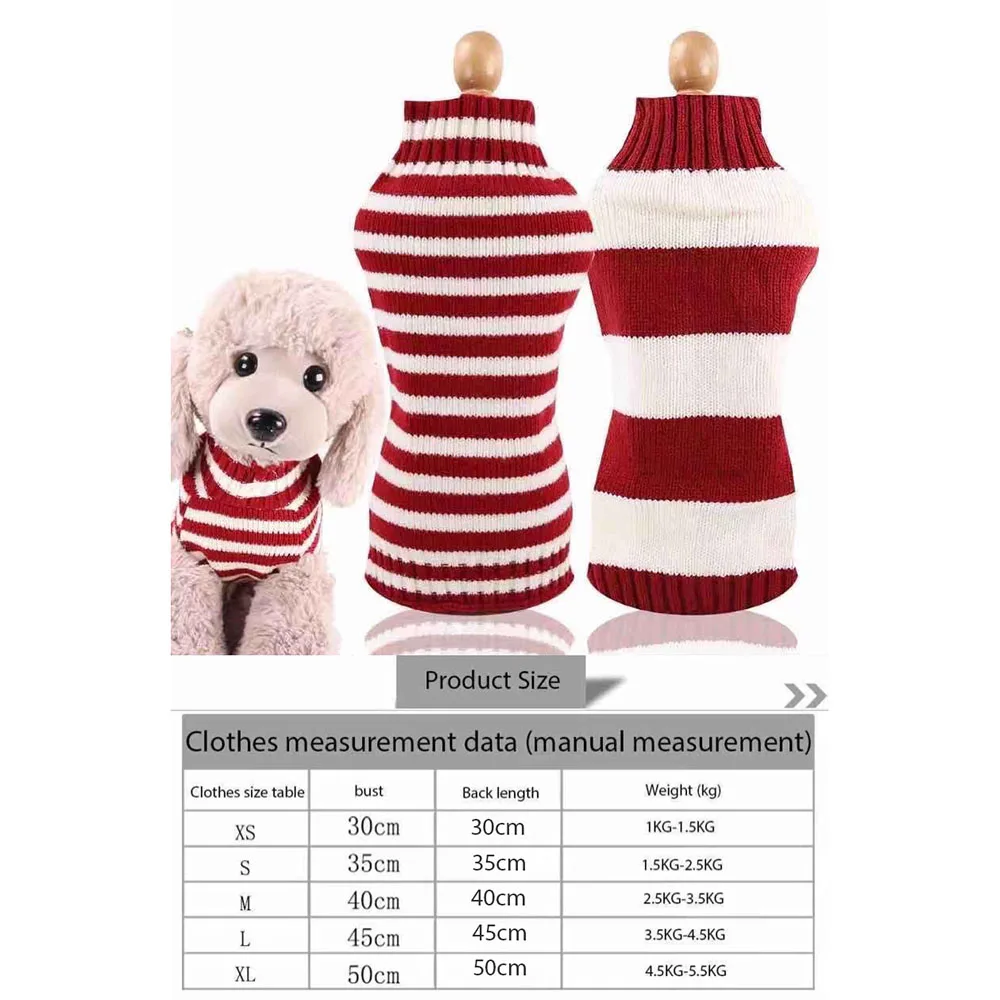 

Pet Dog Cat Sweater Teddy Law Fight Fall/Winter Clothing Supplies Sweater Thick Red and White Striped Stretch Feet dog clothes