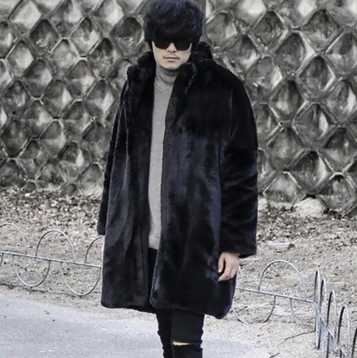 Black mink fur leather jacket mens warm faux fur leather coat men loose jackets winter autumn thicken jaqueta de couro fashion