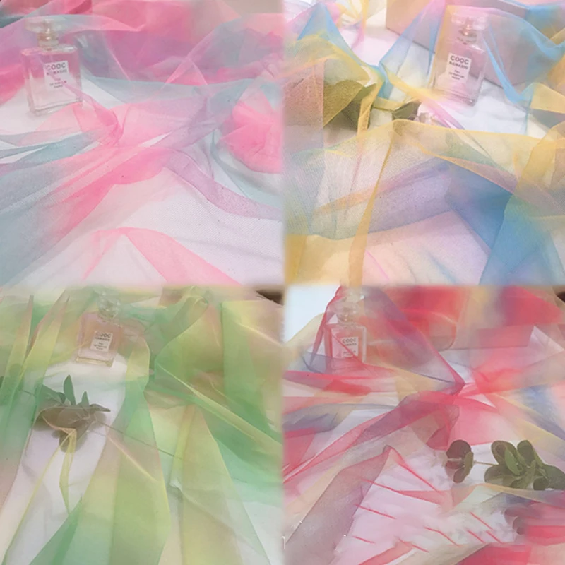 1 ярд Радужный цвет муслиновая сетчатая пряжа градиентный 36а юбка американка