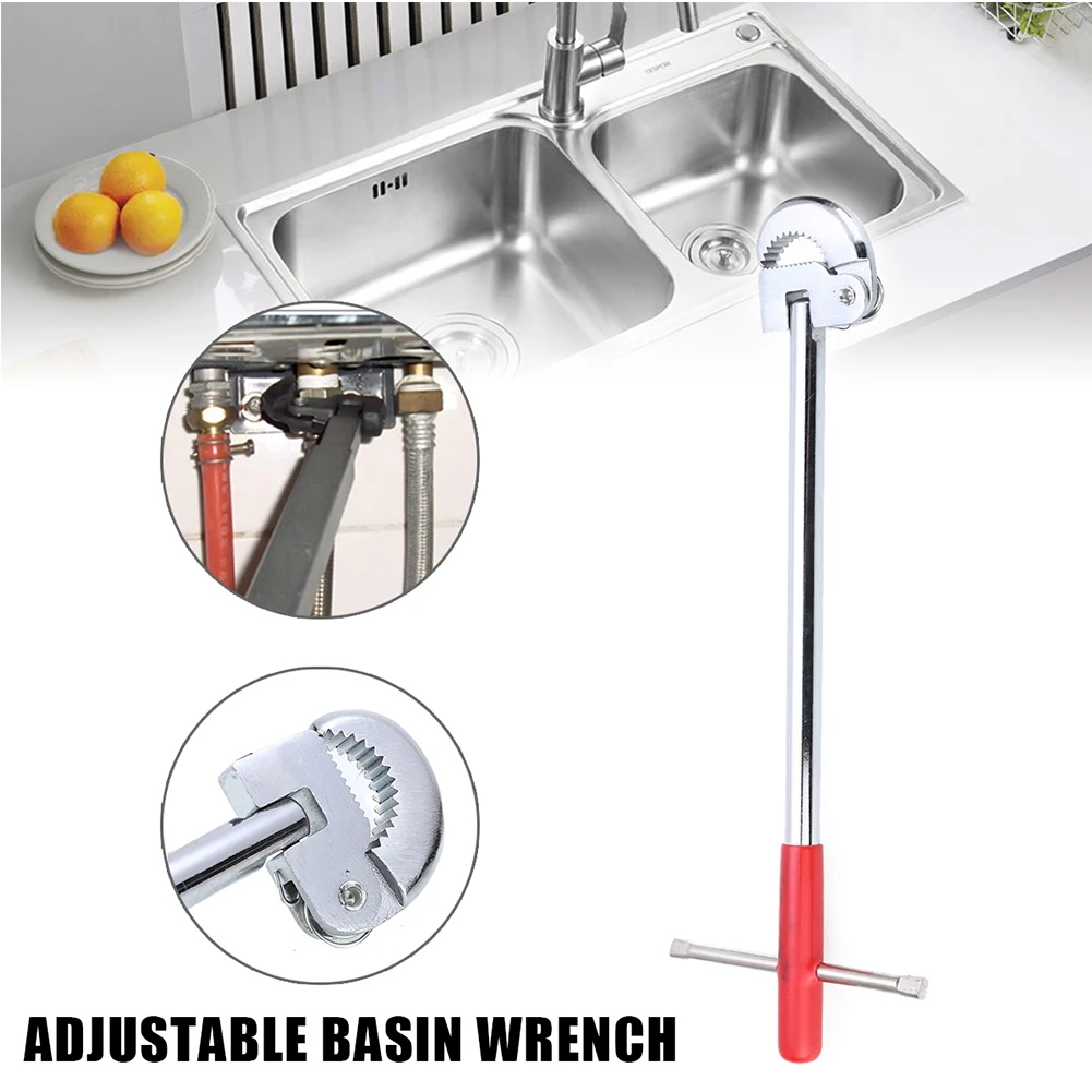 

11inch Plumbing Tool Adjustable T Type Bath Tap Portable Sink Kitchen Basin Wrench Practical Spanner Manual Durable Steel