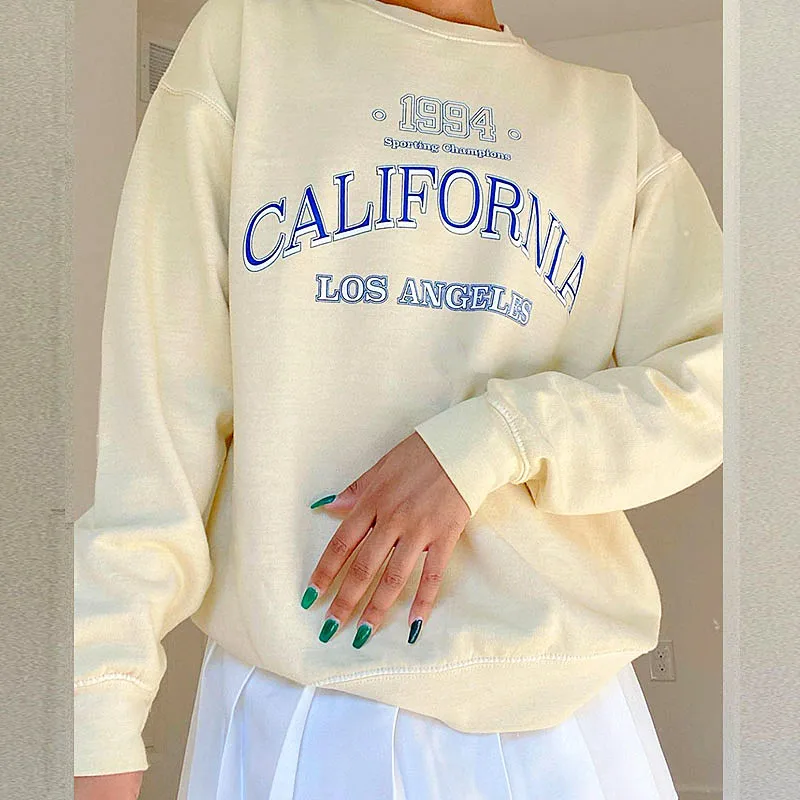 

LOS ANGELES Fashion Streetwear Sweatshirt Fleece Thick Womens Winter Tops Letter Print Plus Size Crewneck Sweatshirt Teens Girl