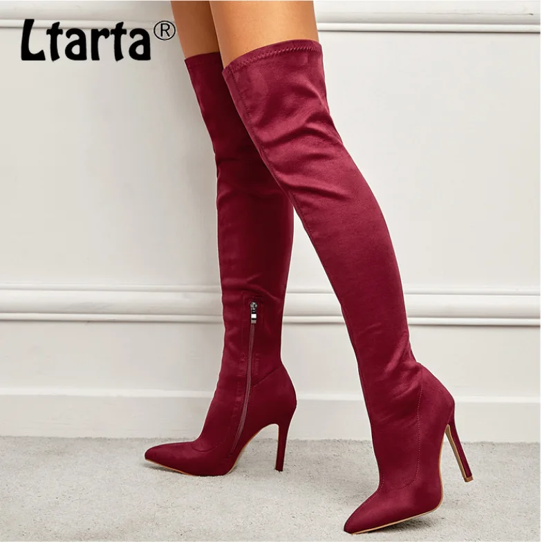 

LTARTA 2021 Winter New Solid Color Women's Shoes Stiletto Heel Over The Knee Side Zipper Boots Suede High Boots Women CWF