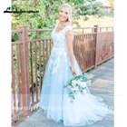 Женское свадебное платье, синее кружевное платье с аппликацией цвета слоновой кости, ТРАПЕЦИЕВИДНОЕ платье невесты, 2022