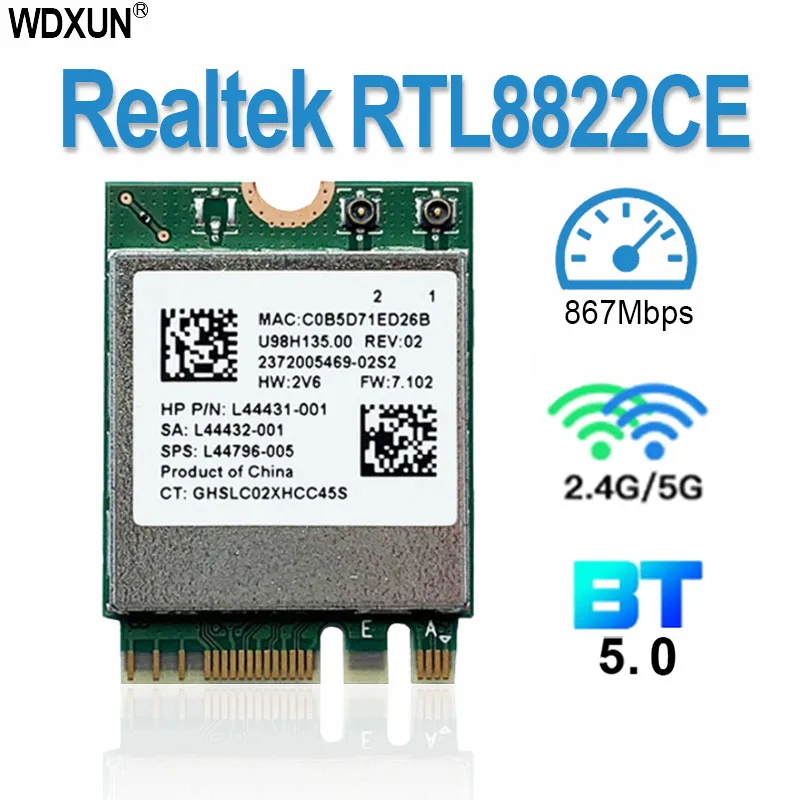 RTL8822ce WI-FI карты 2,4G/5G dual band 802.11ac 867 Мбит/с m.2 WI-FI карты муфта + Bluetooth 5,0 сетевой карты
