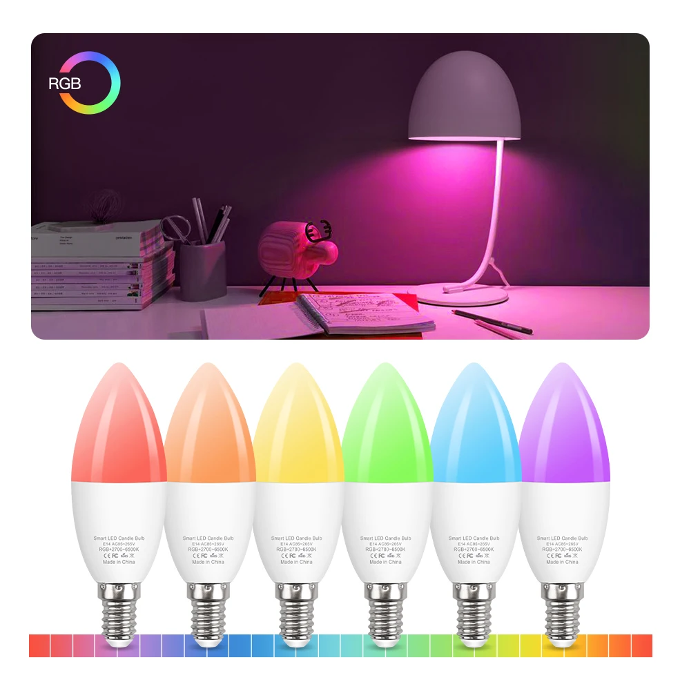 Tuya WiFi умный светильник лампочка E14 цветная (RGB) Светодиодная лампа работа с Alexa/Google