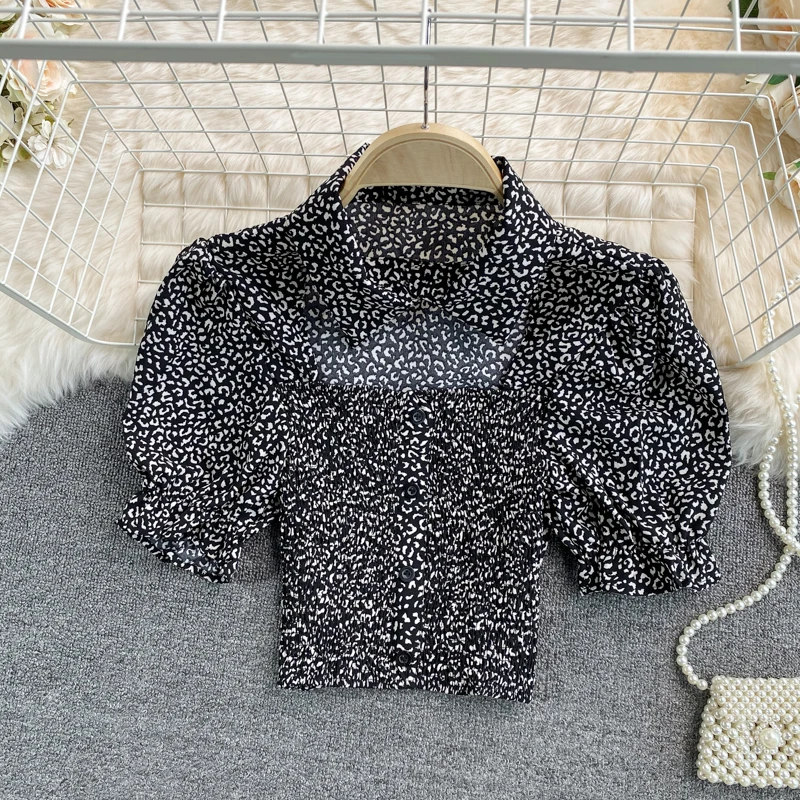 Сексуальное открытое платье с отложным воротником хлопковая блуза леопардовой
