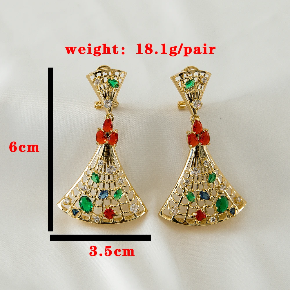 

Sector Shaped Hollow Out Inlaid Colorful Crystal High Quality Exquisite Style Copper Women Earrings 2021 New Arrival
