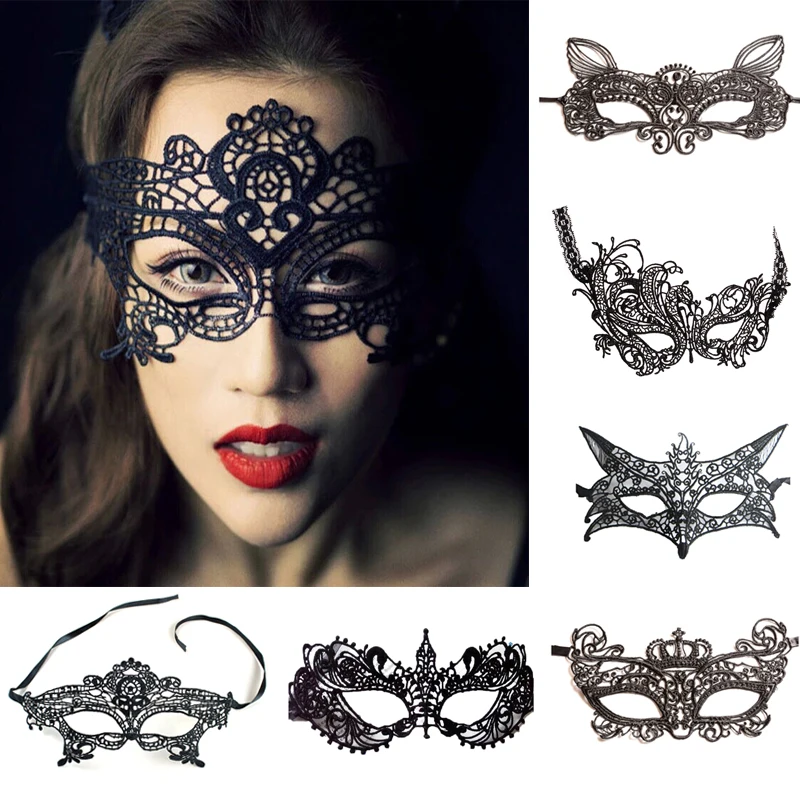 

2/3pcs Sexy Cosplay Costumes Black Sexy Party Masks Lingerie for Women Ladies Erotic Nightclub Party Hollow Out Eye Lace Mask