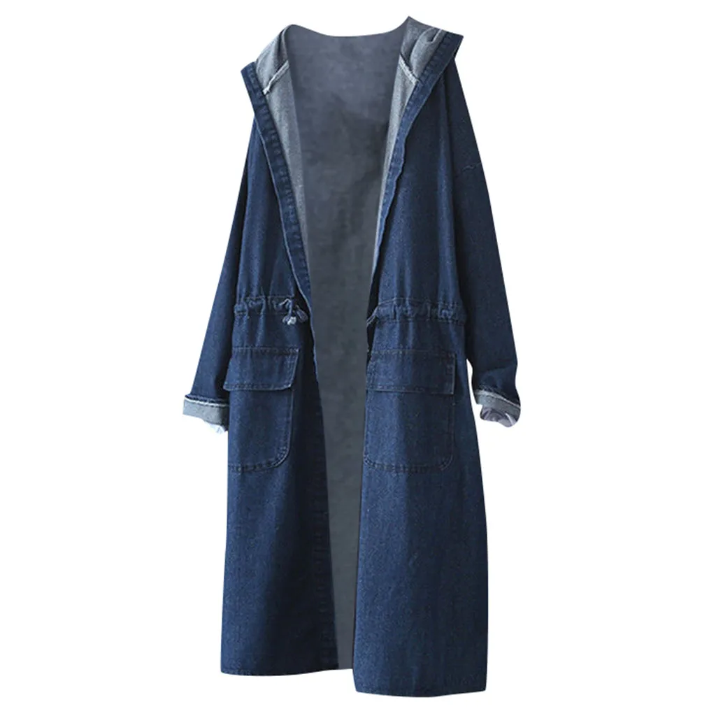 JAYCOSIN одноцветная длинная джинсовая куртка с капюшоном для женщин Свободные