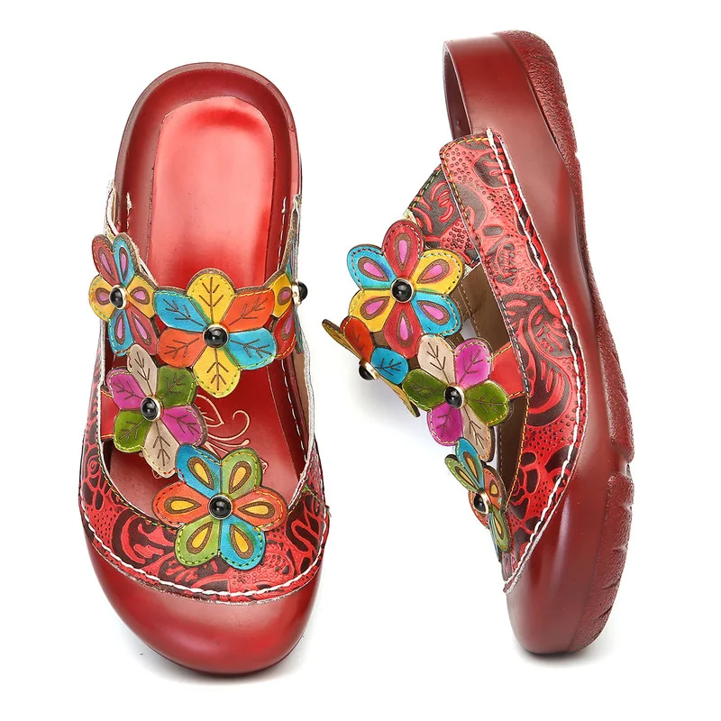 

Genuine Leather Bohemian Slippers Women Shoes Summer Flip Flops Vintage Platform Slippers Beach Ladies Shoes Woman Slides