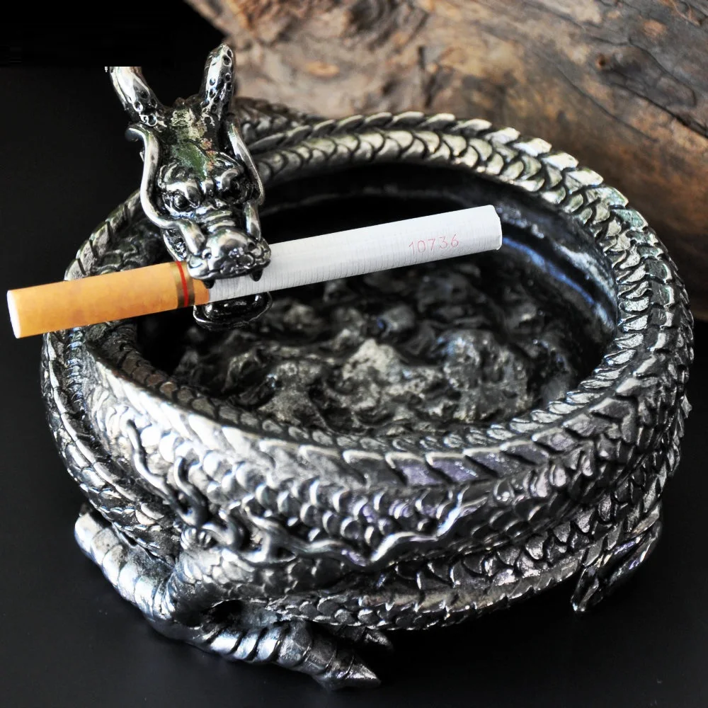 

European Retro Dragon Ashtray Fashion Office Ashtray Multifunction Titanium Steel Craft Home Decoration Boy Gift R3714