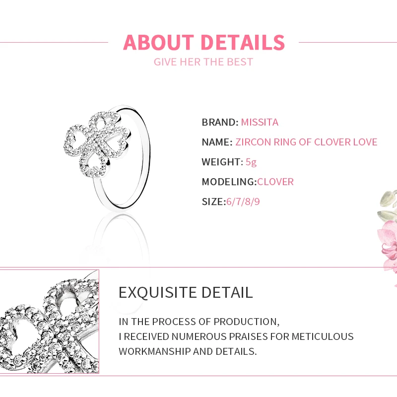 Новинка 2019 кольца MISSITA с кристаллом в виде клевера для женщин подходит