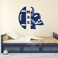 Football Wall Decal Custom Name Vinyl Decals American Football Player Sports Stickers Decor for Boys Room Teens Gift P632