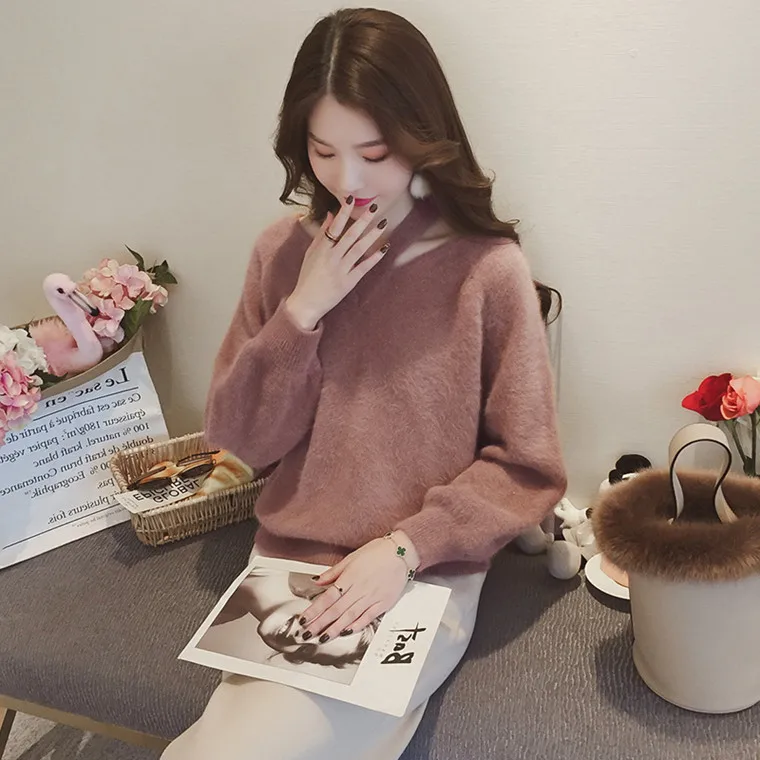 

Qiu dong easing a word shoulder to shoulder mohair sweaters female hedge in outside wear long neck sweater