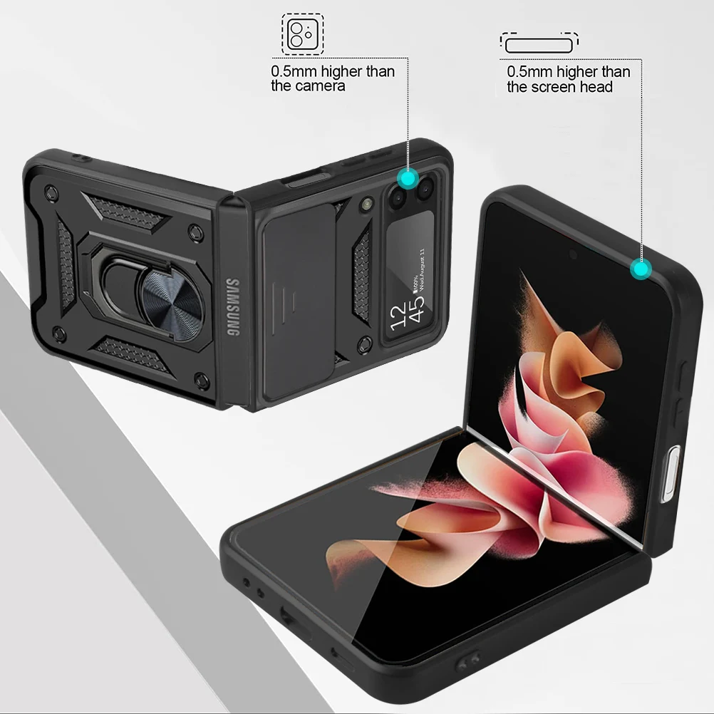 Camera Protective Phone Case For Samsung Galaxy Z Flip 3 Luxury TPU Magnetic Metal Ring Bracket Shockproof Armor Z Flip 3 Cases