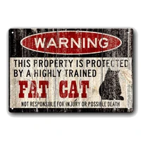 funny fat cat sign warning sign vintage tin metal sign bar club cafe garage wall decor farm decor art