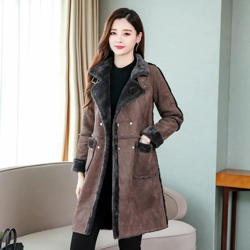2019 New Women Fashion Loose Medium Long Suede Fabric Padded Coat | Женская одежда