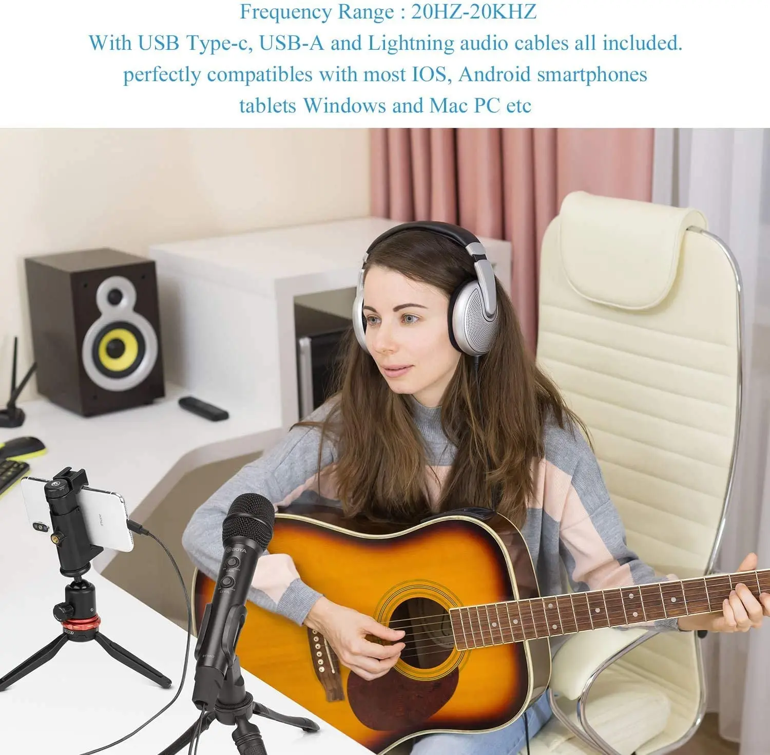 

BOYA by-HM2 Universal Digital Cardioid Handheld Microphone with Mini Tripod with iOS Devices Type-c Devices PC YouTube Facebook