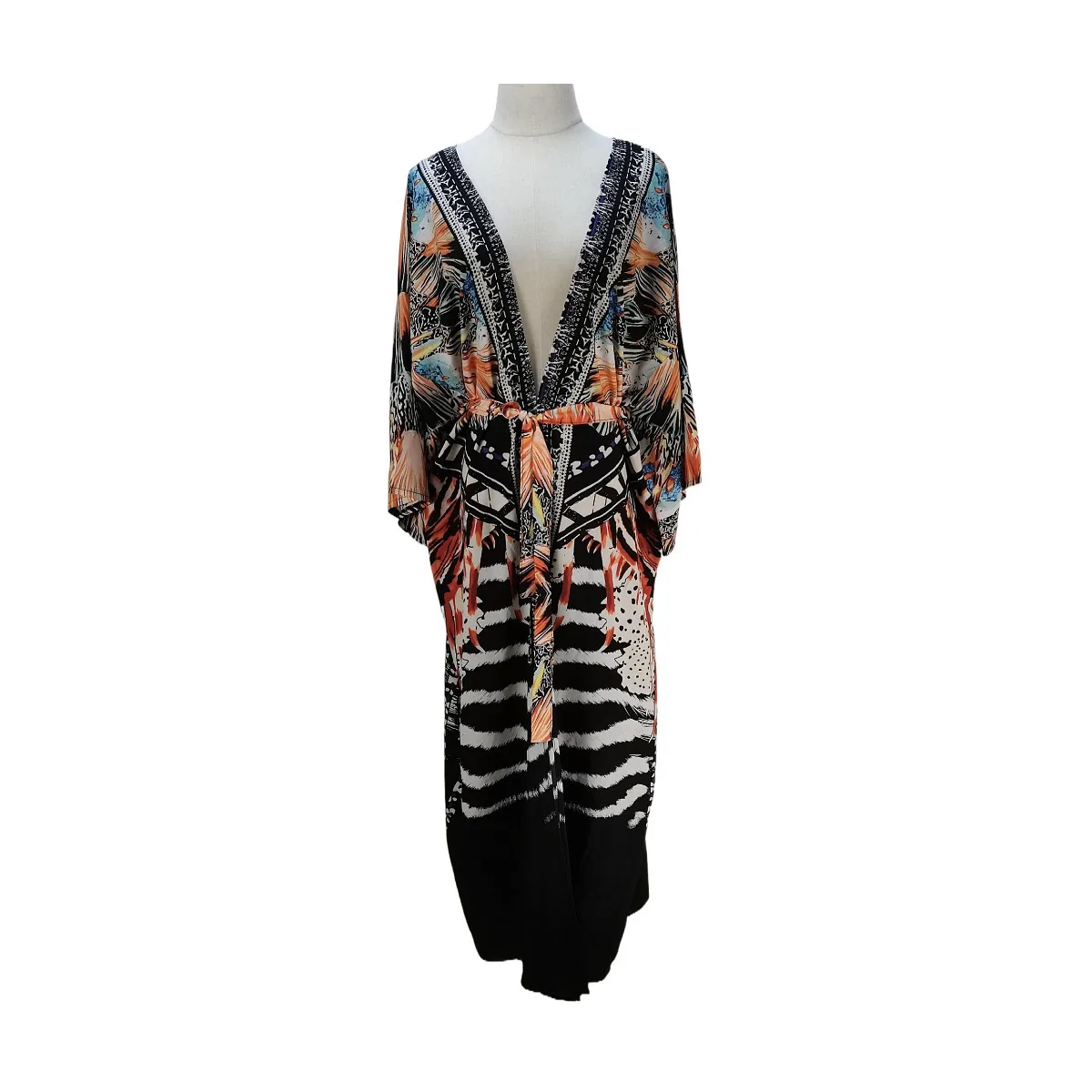 

VANOVICH Europe and The United States New Beach Dress Print Cardigan Loose Holiday Long Dress Sunscreen Bikini Cover Up