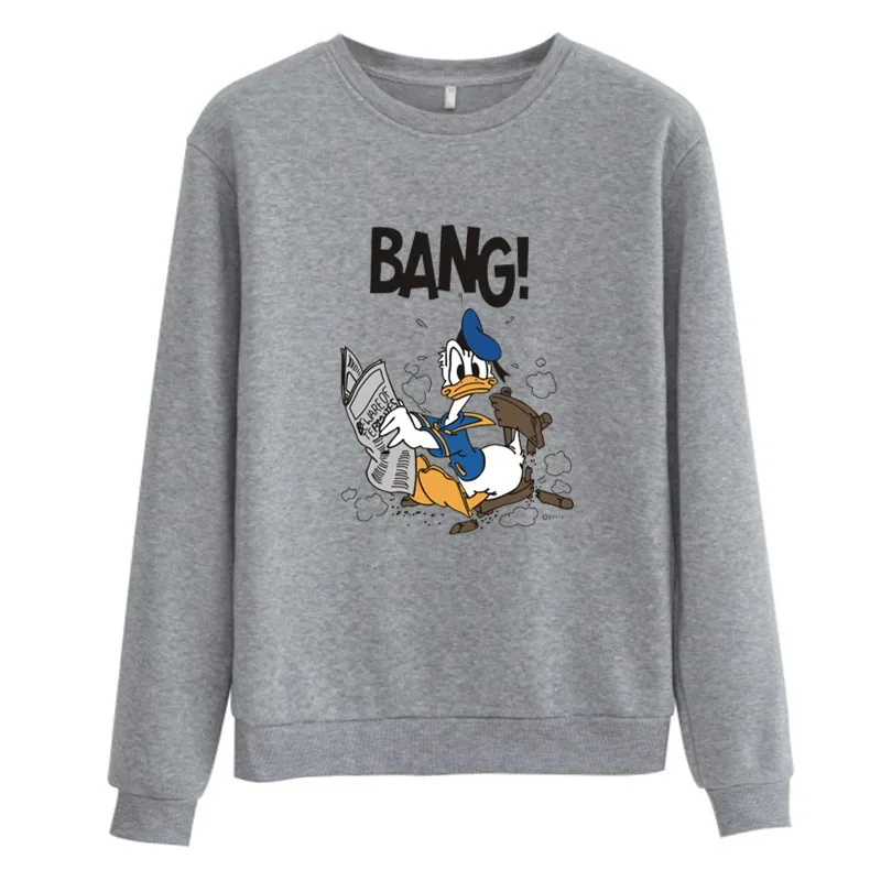 Disney Anime Donald Duck Fell Down Bang Funny Mulheres Sweetshirts Winter Autumn Long Sleeve Fleece Thick Warm Anime Hoodie Y2K