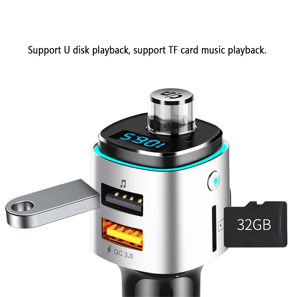 

FM Transmitter Car Bluetooth Hands Free Calling Fast Charging TF Card Dual USB Wireless Accessories Noise Reduction MP3 Player