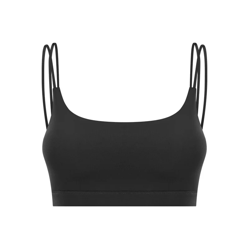 

New pure color double thin band U-neck sports bra with collection accessory breast running and fitness sports underwear in