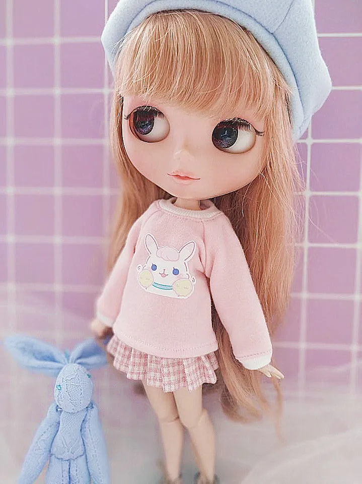

blyth doll dress Simple style doll pink top + pink short skirt for licca mmk t004