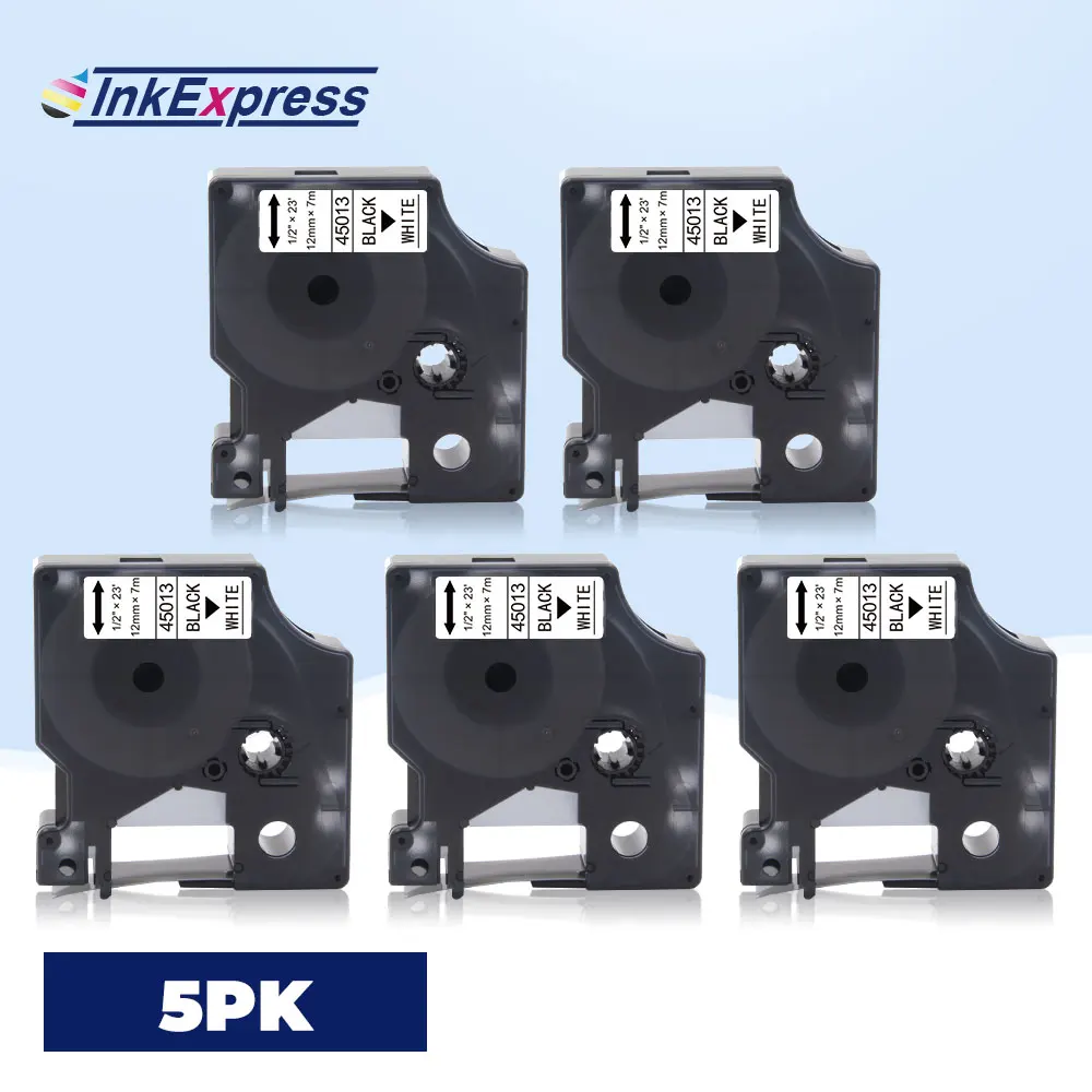 

5PK 45013 кассета для DYMO D1 45013, лента для этикеток 12 мм, черно-белая этикетка 45013 для DYMO LabelManager 280, производитель этикеток