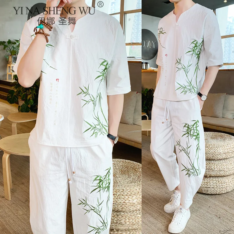 Кимоно в японском Мужская рубашка с принтом и короткими рукавами футболки одежда