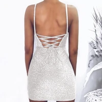 2021 summer dress women sexy sleeveless shiny back bandage dresses bodycon spaghetti strap mini sling dress party vestidos