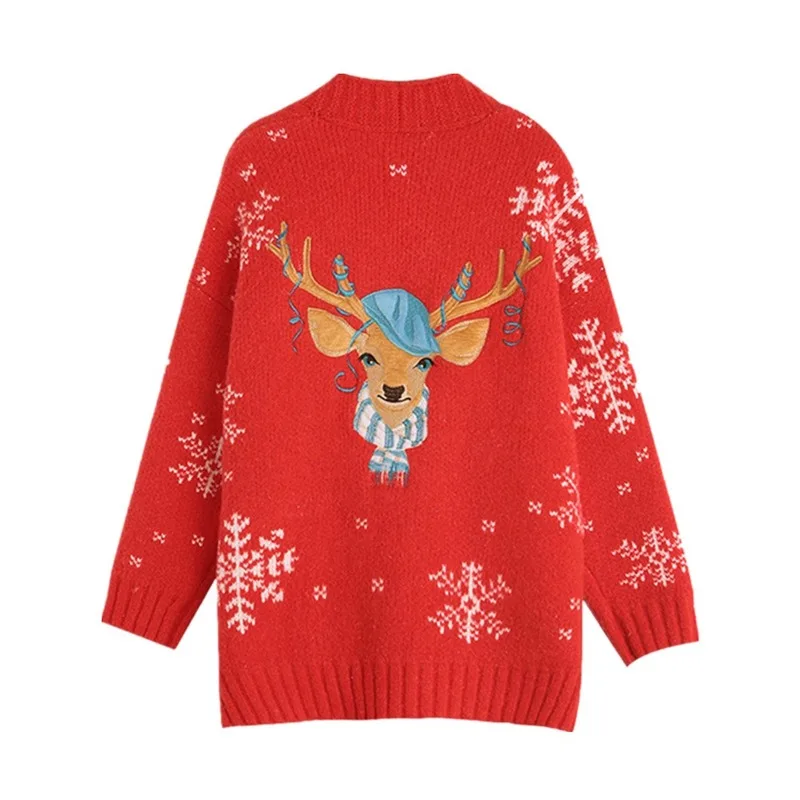 Christmas Elk Sweater Women New Style Autumn Winter Embroidered Pullover Loose Sweater Jacket All-match Thicken Top Fall Women