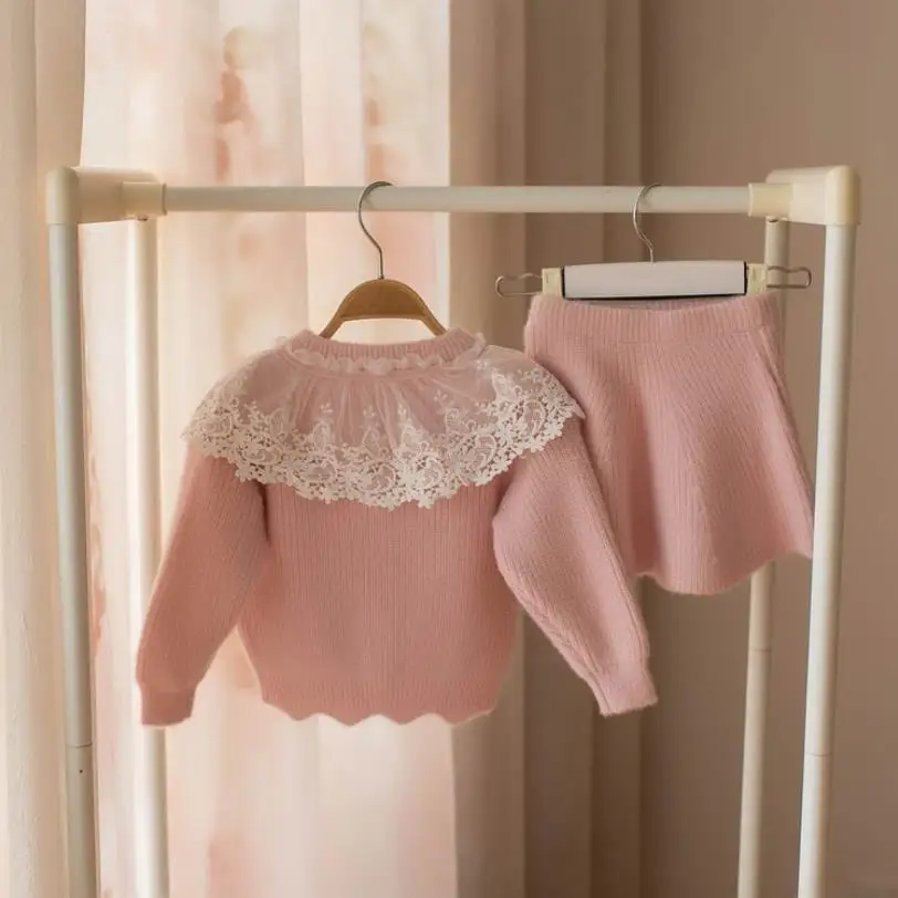 Комплект одежды для девочек свитер + платье комплект из 2 предметов вязаная