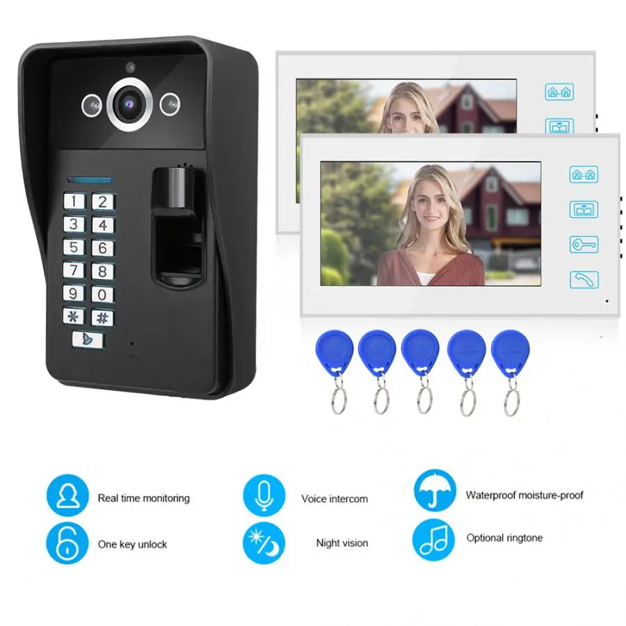 7 дюймов Проводная видеодомофон дверной звонок Водонепроницаемый телефон 1