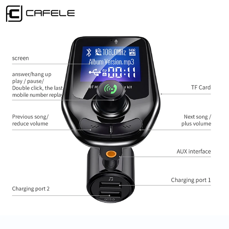 Cafele QC3.0 автомобильное зарядное устройство автомобильный комплект громкой связи беспроводной Bluetooth fm-передатчик MP3-плеер USB lcd модулятор Автомобильный Bluetooth MP3 Play