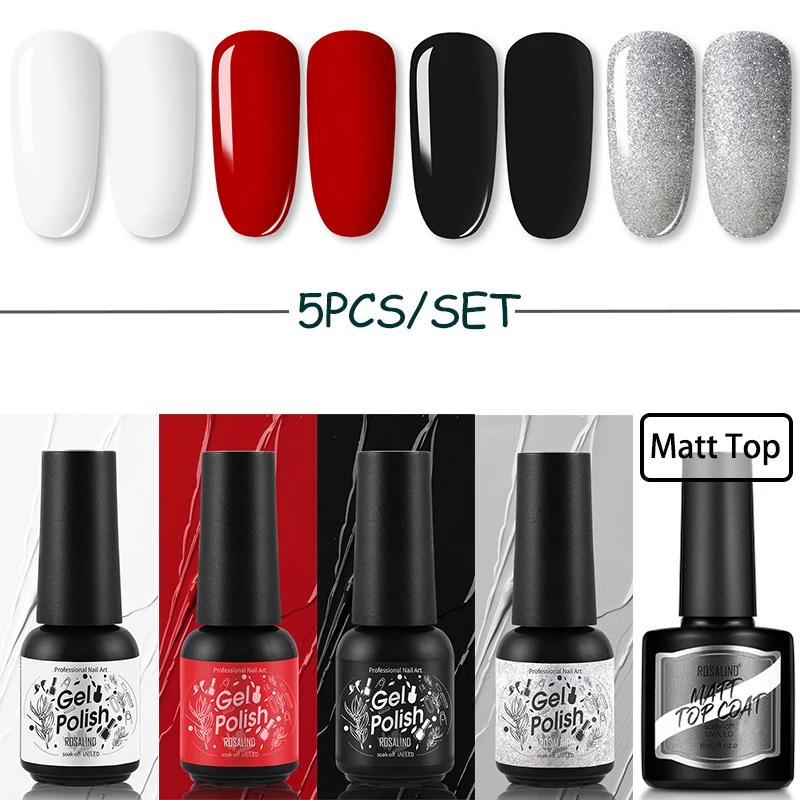 Набор гель-лаков ROSALIND для ногтей матовое покрытие полупостоянное впитывание