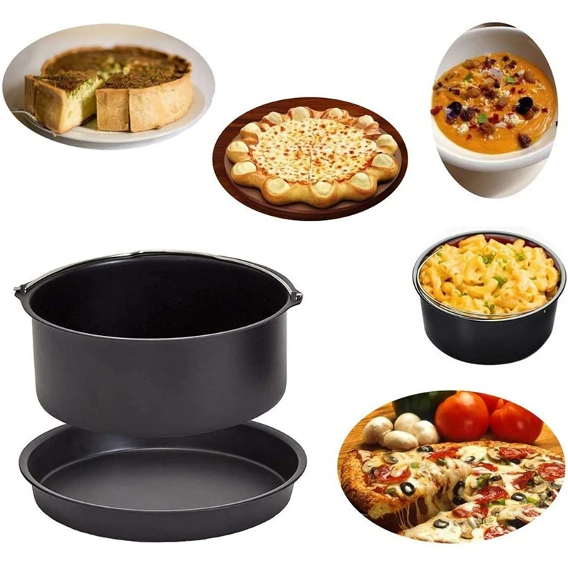 Air Fryer Accessories 7 Inch Cake Barrel Pizza Pan Fit For All 3.2QT - 5.8 QT Standard Deep Fryers Non-Stick Backing |
