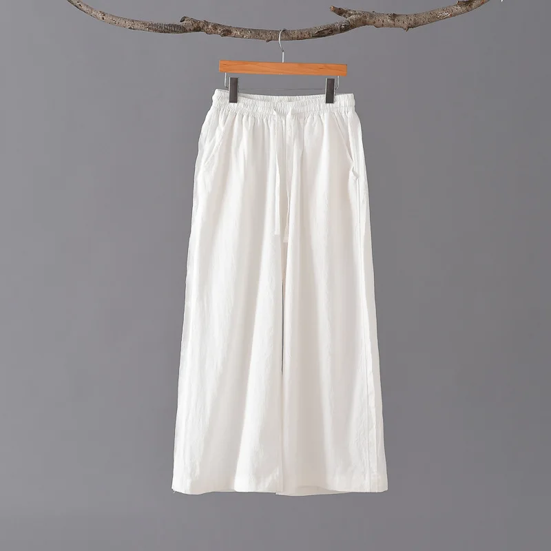 

cotton and linen women clothing casual Capris spring and summer wide leg pants leisure Pantalones