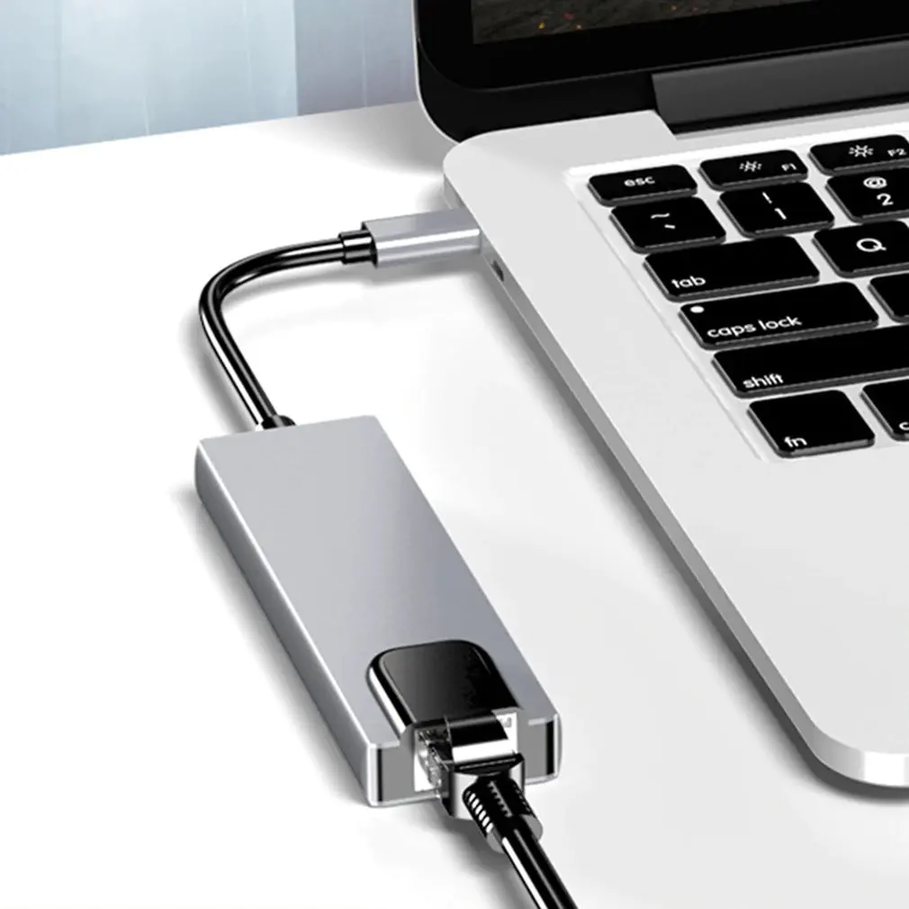 

2021 NEW USB Type C Hub Adapter Dock with 4K PD RJ45 Ethernet Lan Charge for MacBook USB Type C Hub Aluminum alloy Adapter