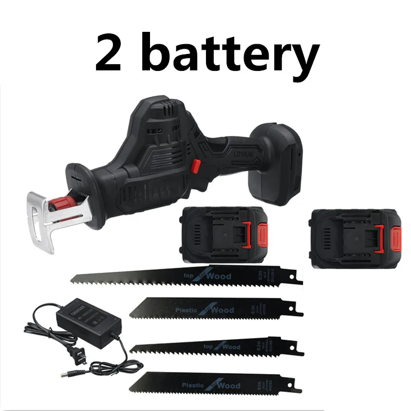 

88V Cordless Reciprocating Saw Portable Electric Saw with 4 Blades Kit Metal Woodworking Cutting Machine 2 Lithium Battery