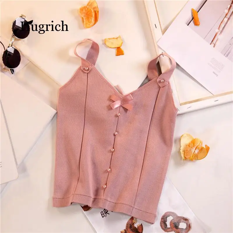 

Bow Neck with Buttons Female Sexy Skinny Crop Tops Women Spaghetti Cute Camis for Women 2020 Summer