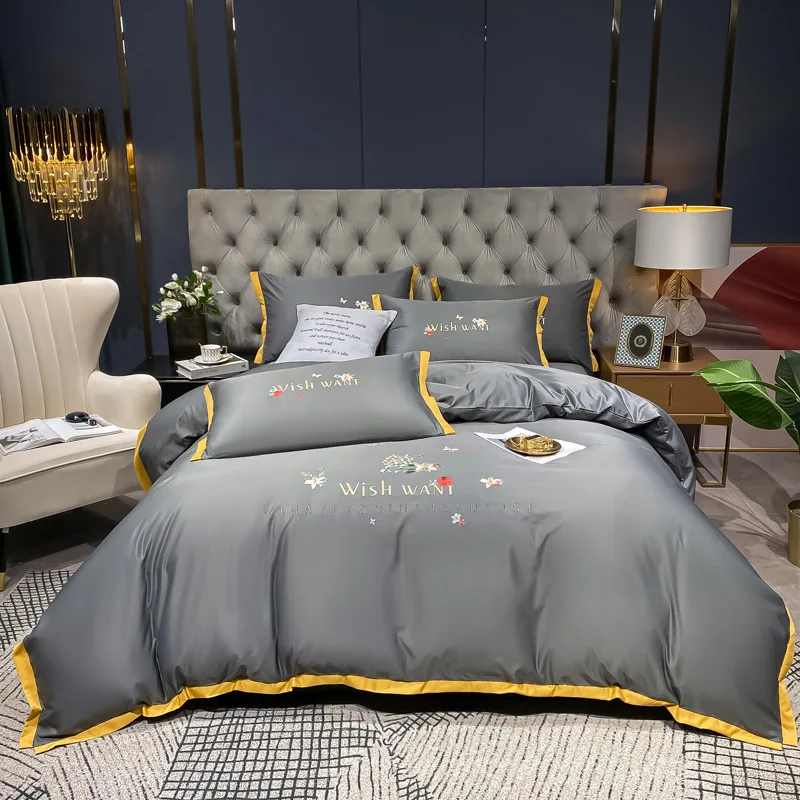 

New Satin Silk Solid Color Bedding Sets Home Textile Twin Queen King Size Bed Sets High-End Duvet Cover Sets