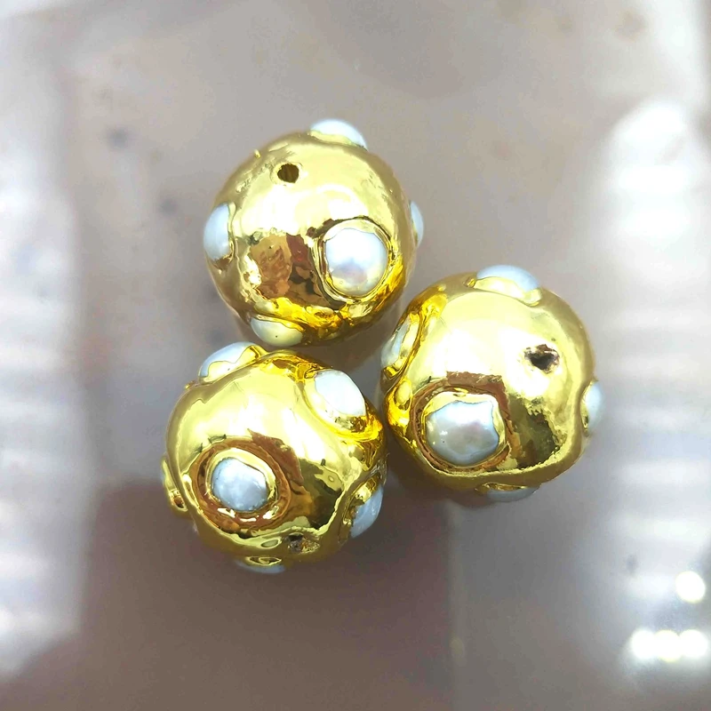 

5pcs New Natural Freshwater Pearl Loose Beads Spacer Shiny Gold Copper Plated Ocean Series For DIY Making Necklace Bracelet Y