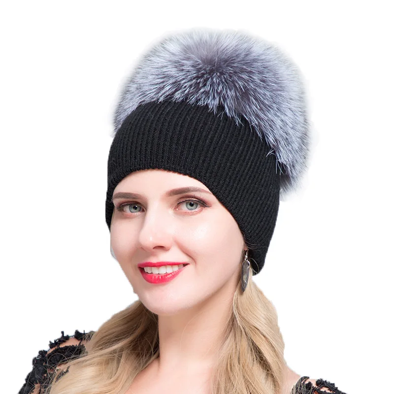 

JINBAOSEN 2019 Neue Gestrickte Pelzmütze Winter Warm Ohr Schutzhülle Leder Hut Fuchs Haar Ball Waschbären Haar Hut Abdeckung Fra